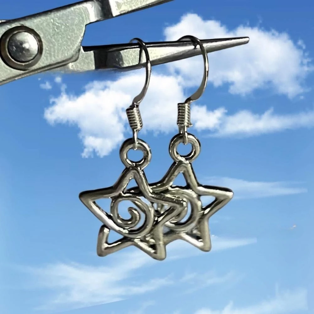 Fashion Silver Color Star Vortex Hook Earrings Pendant Necklace Retro Punk Dangle Earrings for Women Jewelry Accessories Gifts