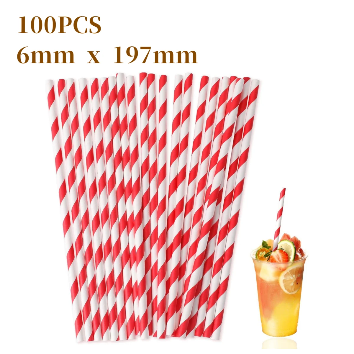 [100pcs] Paper Straws Biodegradable Red Striped Drinking Straws, Eco-Friendly Straws  for Valentine's Day Party, Cake Pop Sticks