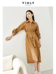 Vimly Spring Casual Lapel Shirt Dresses for Women 2024 New Single Breasted Belt Long Sleeve Straight Loose Midi Dress M5012