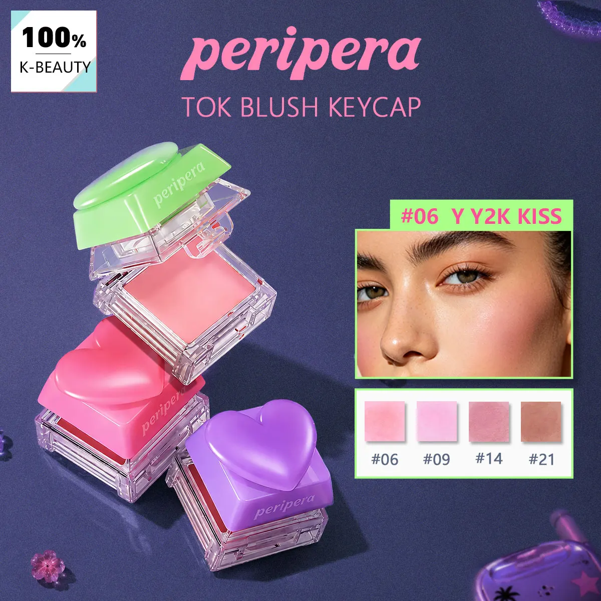 PERIPERA TOK BLUSH KEYCAP, Fácil de Difuminar, Acabado Hidratante y Luminoso, Sensación Mate Aterciopelada, Cosmético Coreano, Maquillaje Coreano