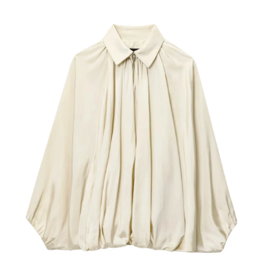 Loszittende olijfgroene jas Dames Stijlvolle brede mouwen Geplooide voorkant Lichtgewicht damesjassen Casual bovenkleding