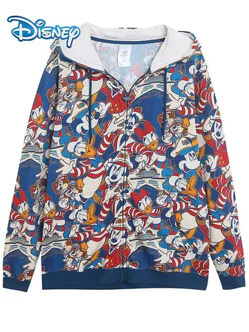 Disney Minnie Mickey Mouse Family Cruise Ship Cartoon Print Sweatshirt Fashion Women Long Sleeve Loose Hooded Zip Up Jumper Tops