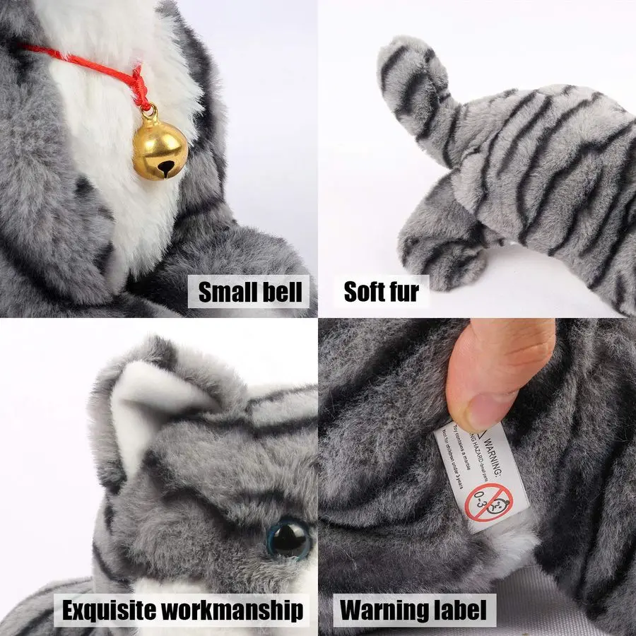 Interactief knuffels, nieuwigheid geluidscontrole elektronische kat elektronische huisdieren robot kat cadeau voor kinderen grijs