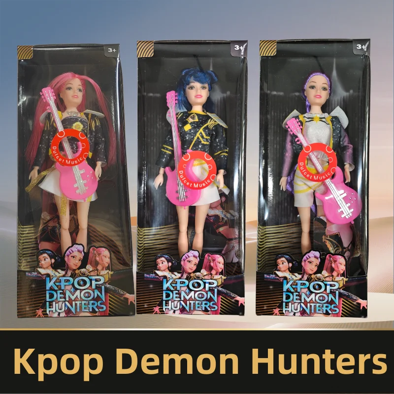 

2026 High Quality Kpop Demon Hunters Action Figure Toy Rumi Mira Zoey with Colorful Lights Theme Song Collectible Gifts for Fans