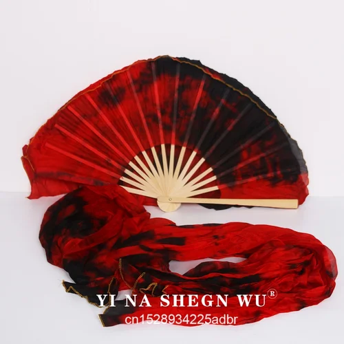 Imagen 2 del producto Nueva llegada teñido anudado 100% abanicos de seda de danza del vientre de seda Real 1 par de velos largos de abanico de danza del vientre de seda teñida hechos a mano