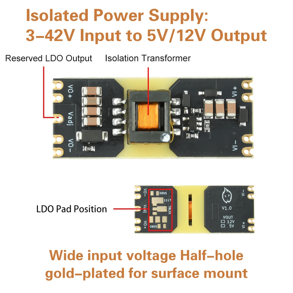 JW3510 Isolated Power Module DC-DC Buck Converter 3-42V Input to 5/12V Output Boost Module Stabilizer Board Reserved for LDO