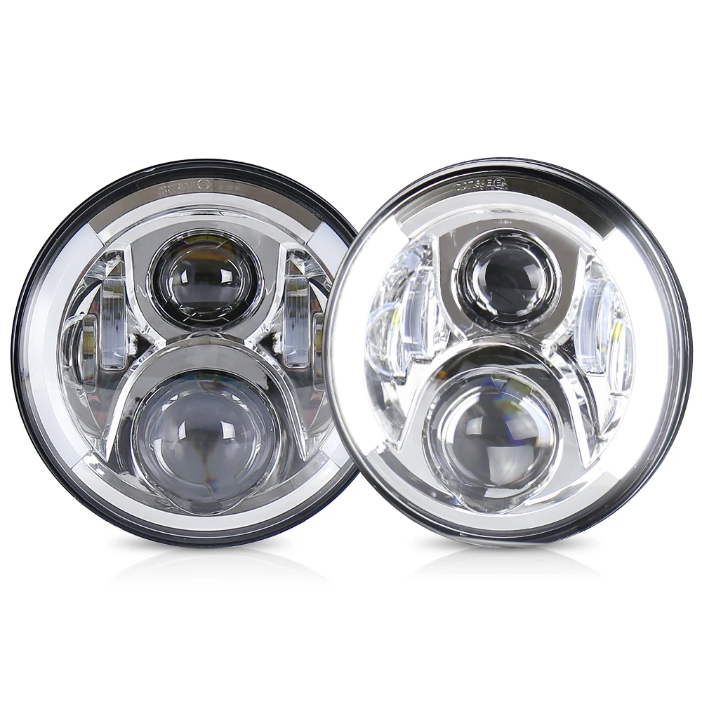 

POVTOR Chrome 7 Inch Led Headlights with White DRL Amber Turn Signal High Beam Low Beam for Jeep Wrangler JK TJ Lada 4x4 Niva