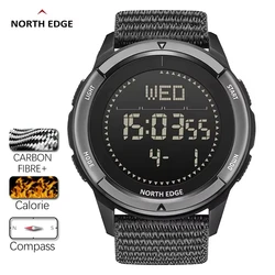 NORTH EDGE APLS Men's Digital Carbon fiber Watch Shock Militraly Sports Super Light Outdoor Compass Waterproof 50M Wristwatches