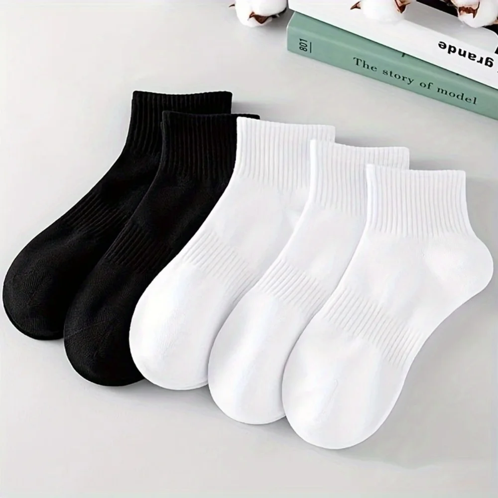 5 Pairs of Men's and Women's Socks, Thin, Breathable, Pure White, Trendyy, Deodorant and Sweat-Absorbent Summer Socks