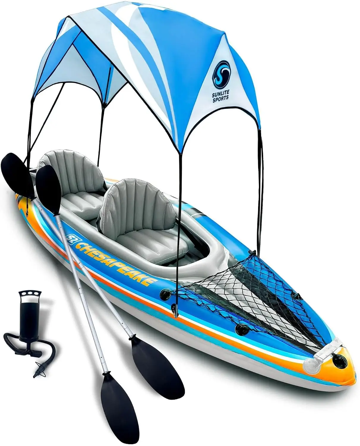 Inflatable Kayak 2 Person with Canopy, Portable Inflatable Boat with Shed & Aluminum Oars, Lightweight Tandem Kayak with Air Pum