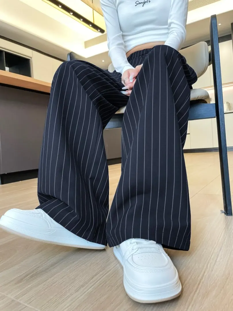 Botvotee 2025 nouveau pantalon de luxe à rayures pour femmes, jambes larges, taille haute, robe fluide, pantalon de bureau élégant, mode automne hiver