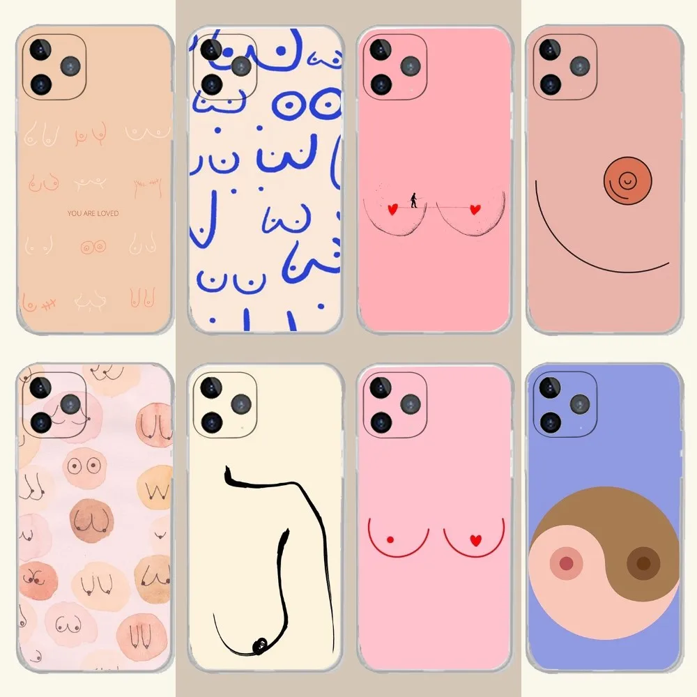 Custodia per telefono con stampa artistica Boobs per iPhone 15,14,13,12,11 Plus,Pro,Max,XR,XS,X,7,8 Plus,SE,Mini morbido silicone trasparente