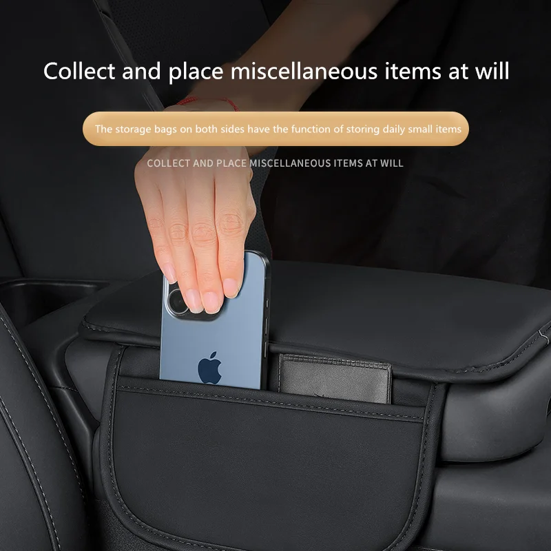 

Car Center Console Protector Cover Upgraded Armrest Box Cushion Arm Rest Mat with Side Storage Pocket PU Leather Car Accessories