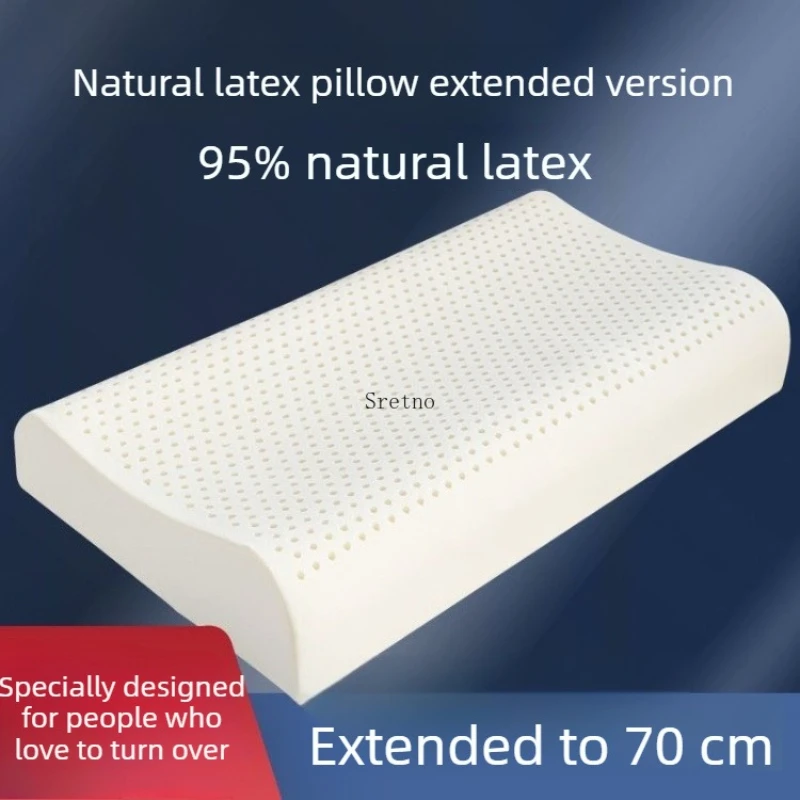SRETNO 70cm Extra Long Natural Latex Pillow for Neck Pain, Cervical Support 7-12cm, Adult Student Pillows for Sleeping almohadas