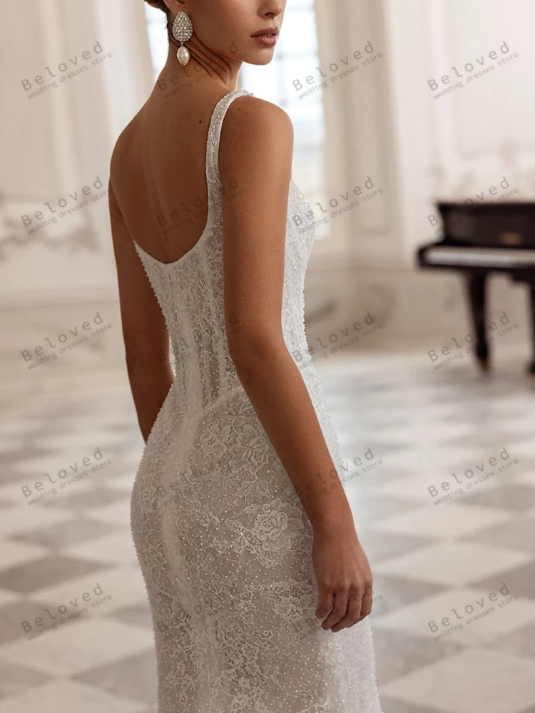 Exquisite Brautkleider, Spitze, Brautkleider, ärmellos, rückenfrei, Roben, glamourös, Sweep-Zug, Vestidos de Novia, maßgeschneidert