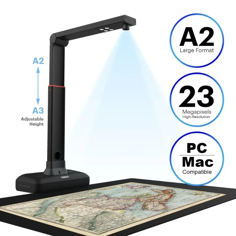 S21 A2/A3 Large Format Overhead Book& Document Scanner High Resolution Auto- Flatten & Support Multi-Language