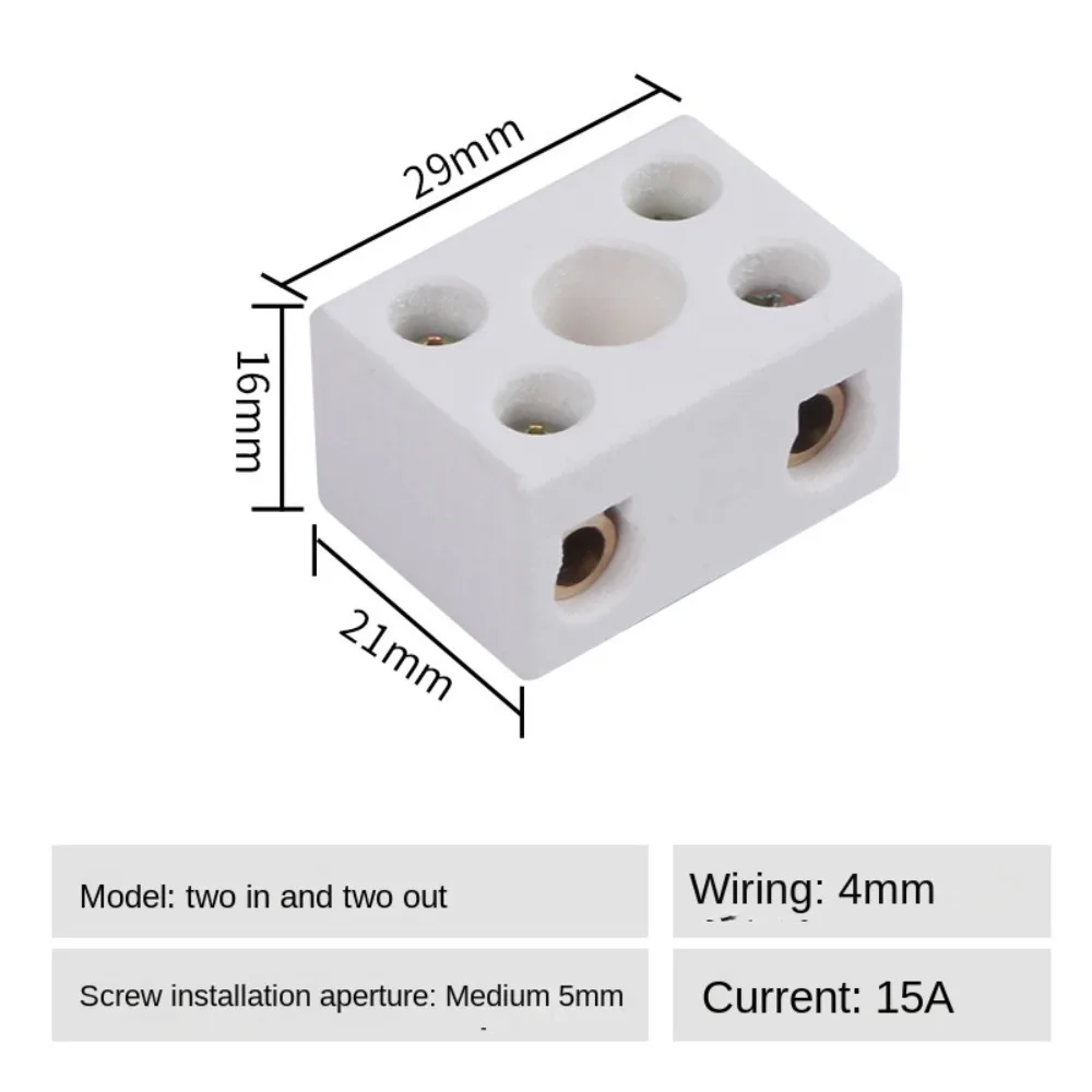 1 In 1 Out Ceramic Wiring Terminal Block 2 In 2 Out Electrical Ceramic Terminal Post Copper 2 Position 5 Hole
