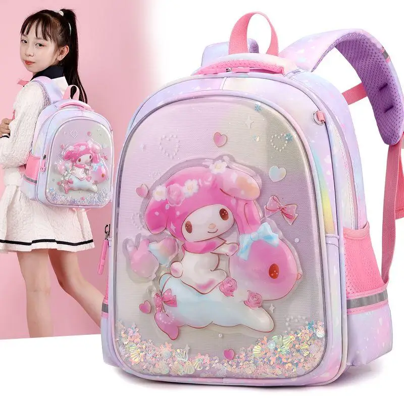 Hot Sanrio Kuromi Girl Flowing Sand Backpack Hello Kitty Kawaii Children Student Princess A Bag Cartoon Lovely Gift New Product