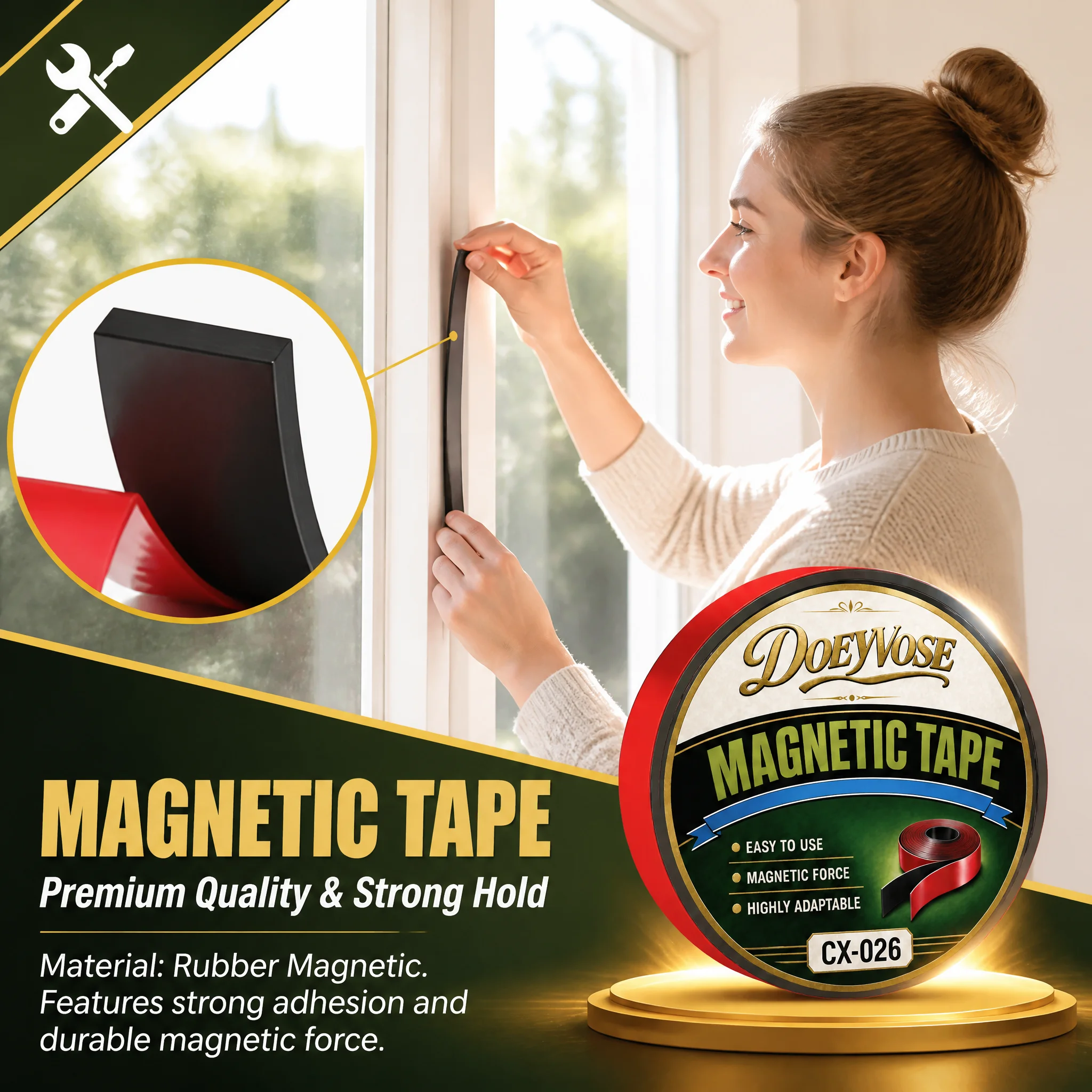 1M Self-Stick Magnet Strip 1cm Width 1mm Thick Cuttable Magnetic Tape