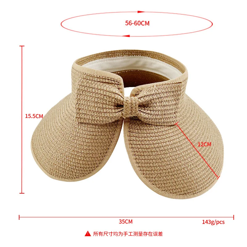 New Women Summer Visors Hat Foldable Wide Large Brim Bowknot Empty Top Straw Hats  chapeau femme Beach UV Protection Caps