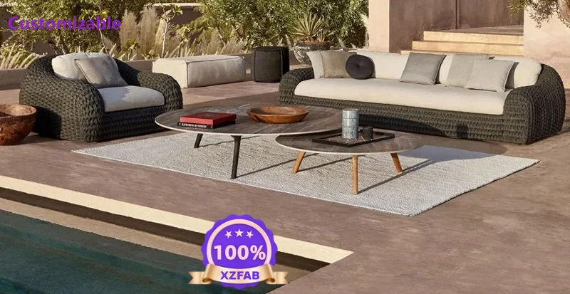 Factory Direct 2026 Outdoor Rattan Sofa Hotel Living Room Open-air Bed And Breakfast Villa Courtyard Outdoor Waterproof