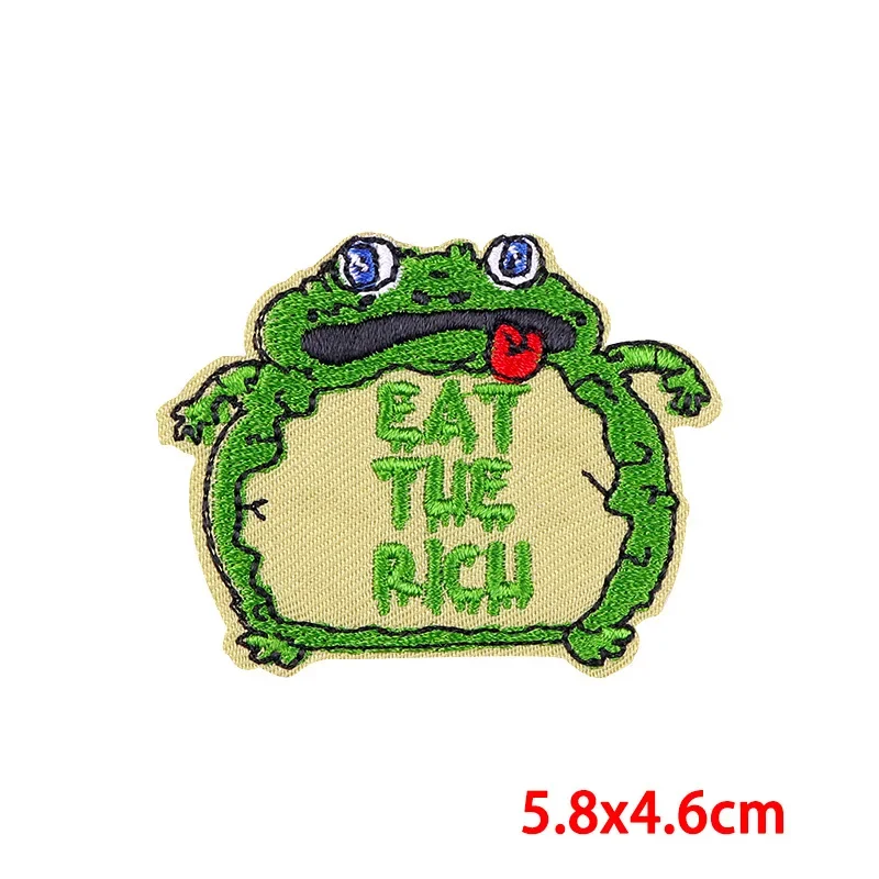 Iron On Patches for Clothes Green Frog Clothing Stickers Fabric Sewing Embroidered Patch Thermal Adhesive Applique Fusible