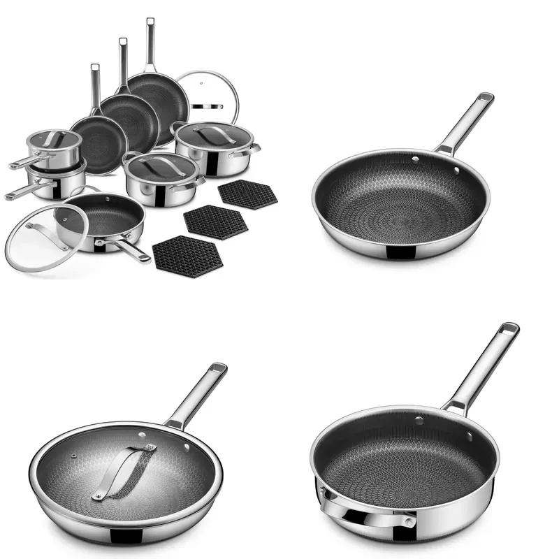 for  Professional Grade Three Layer Stainless Steel Cookware Set Without  Ceramic Coating Saucepan Frying Pan Healthy