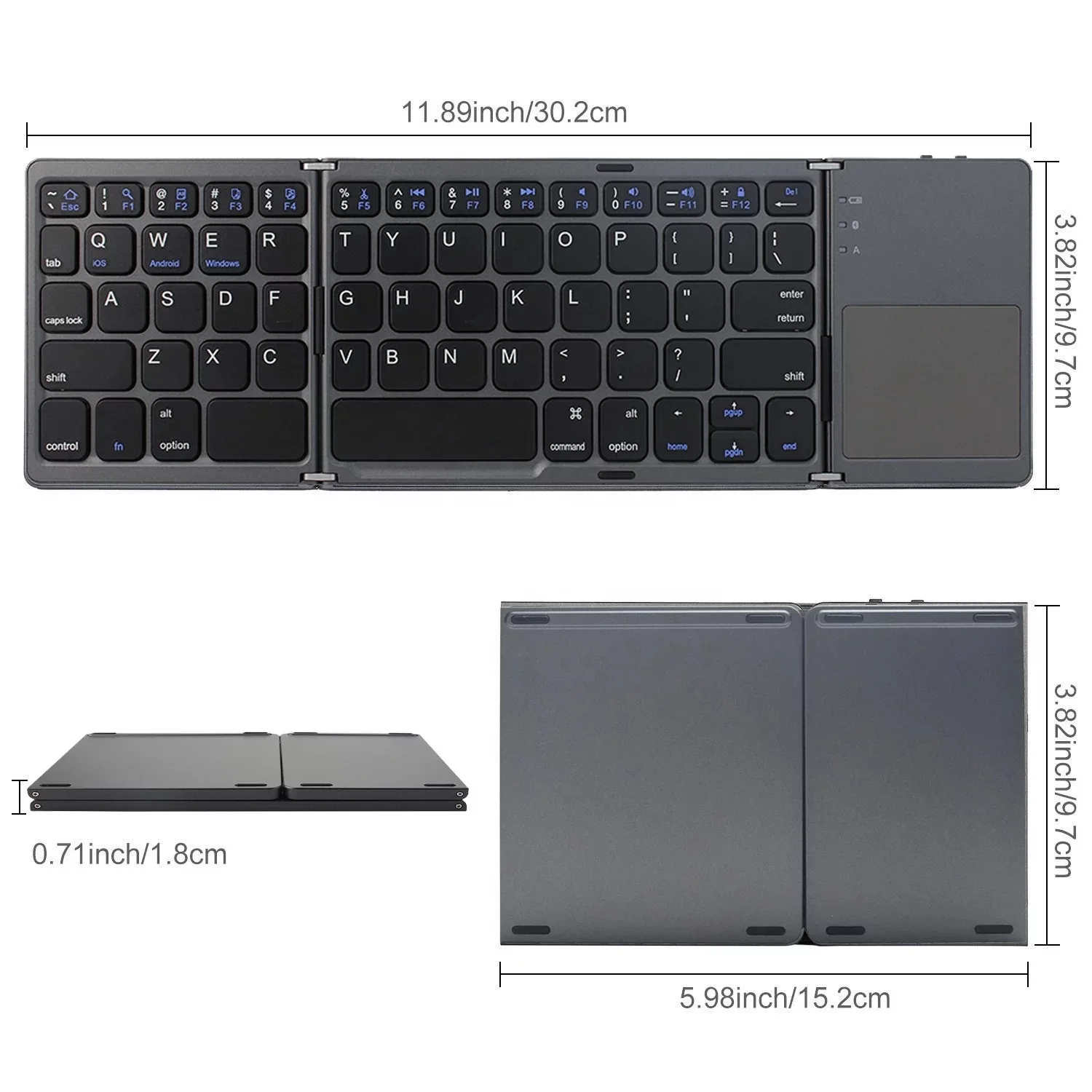Imagem -06 - Mini Teclado sem Fio com Touchpad Teclado Portátil Magnético Triplo Dobrável Bluetooth Windows Android Ios Ipad Tablet