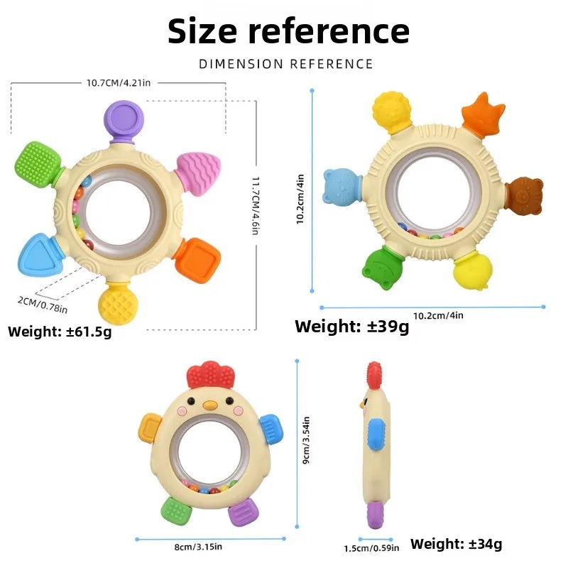 Silicone Rattle Teether Teething Stick Baby Teething Toy Six-Finger Teething Ring Food-Grade