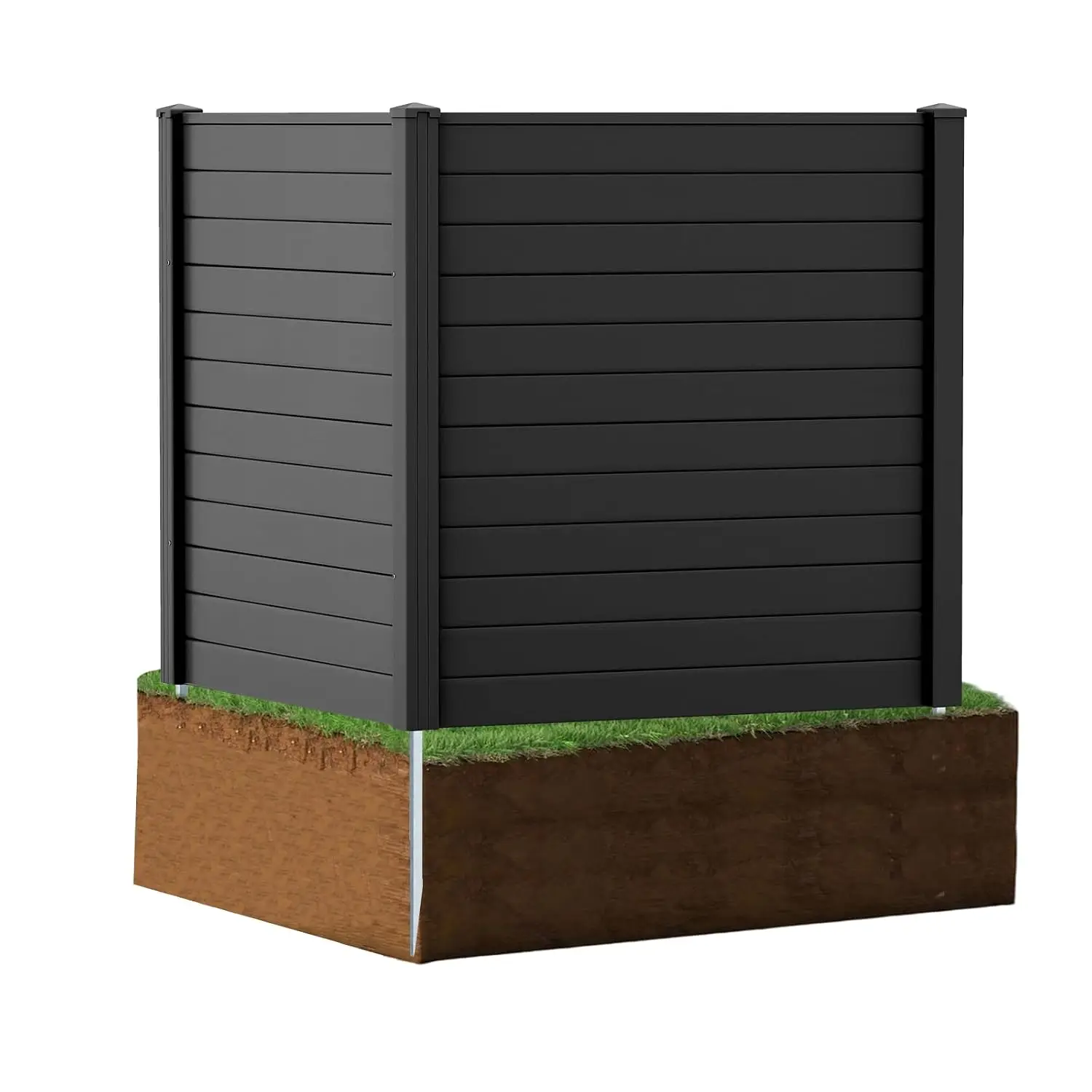4 Panels Black Air Conditioner Fence with 3 Metal Stakes, Customized
