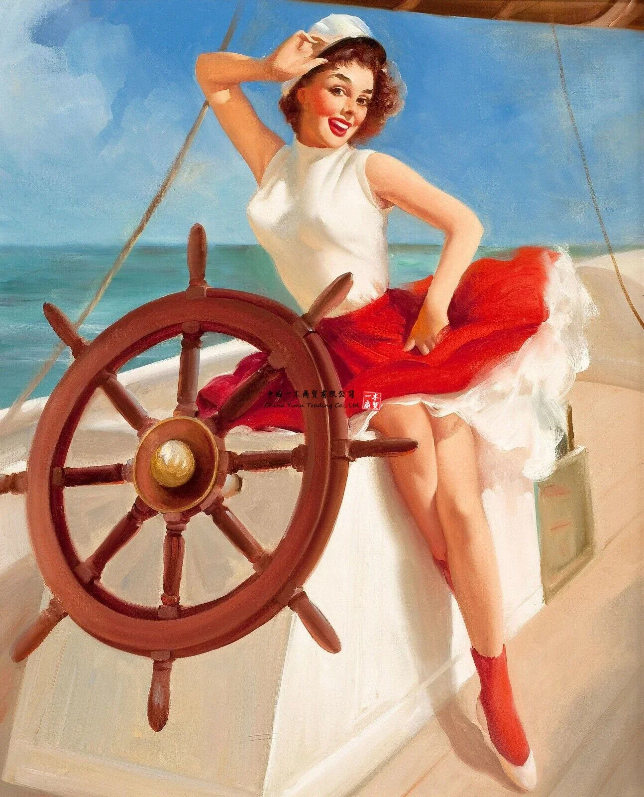 Vintage Pin-Up Poster by Art Frahm Gossip Girl Is the Maybe New Sign Retro Style Miller Beer Girl Fishing Bar Den Aluminum
