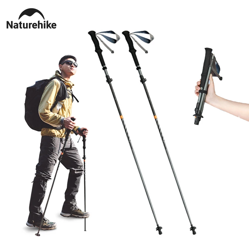 Naturehike Climbing Sticks Carbon Fiber Outdoor Folding Ultralight Collapsible Telescopic Stick Hiking Mountaineer Trekking Pole