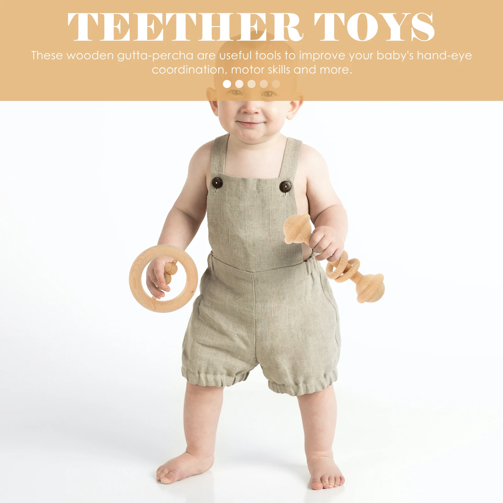 

2pcs Hand Shaking Rattles Wood Safe No Paint Durable Lightweight Portable Baby Teething Rattle Funny Interactive Handheld