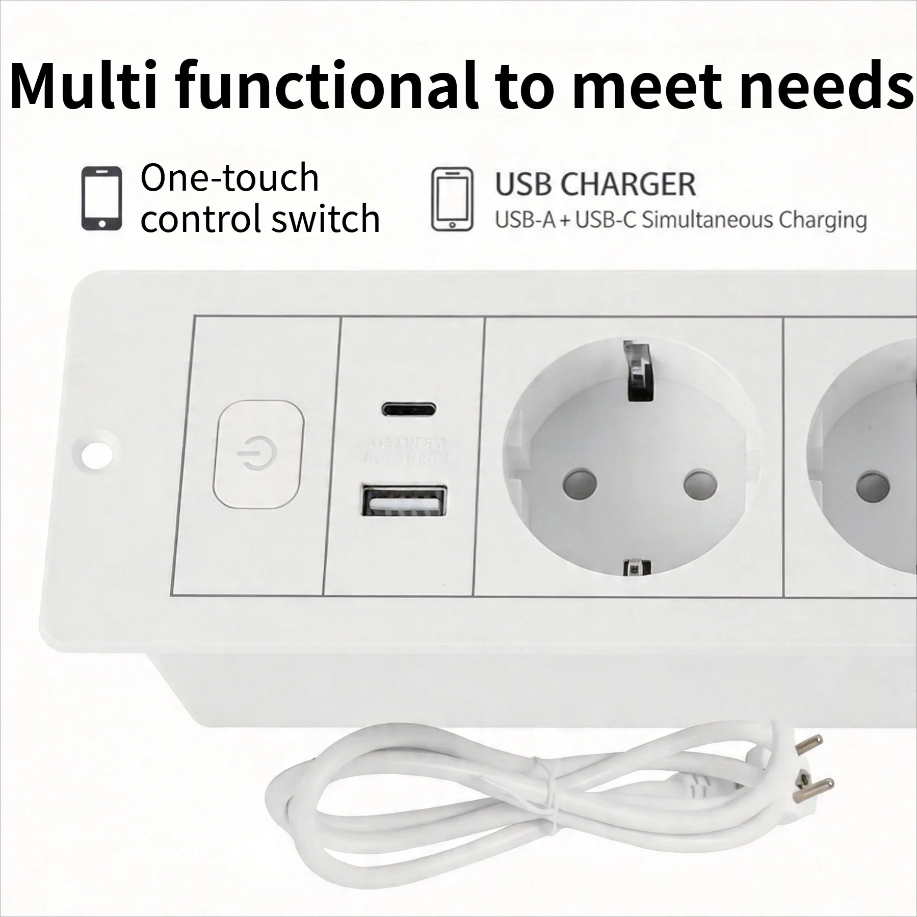 FUNAYA Built-in Furniture Sockets EU KR Plug with USB A C Hidden Desktop Recessed Extension Countertop 2/3 Outlets with Switch