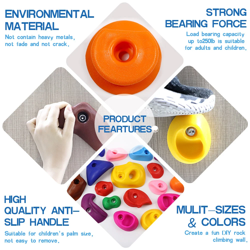 Rock Climbing Holds Multi Size for Kids Adult Wall Grips for Indoor and Outdoor Playground Play Set No Screw