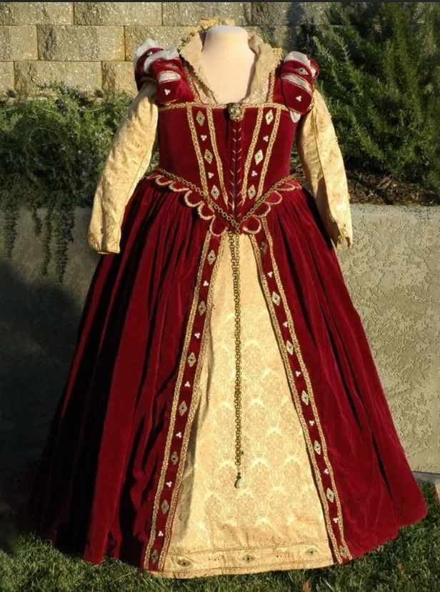 Historical Fashion Tudor Renaissance Elizabethan Red Velvet Dress Queen Dress Tudor Theater Reenactment Prom Dress Custom Made