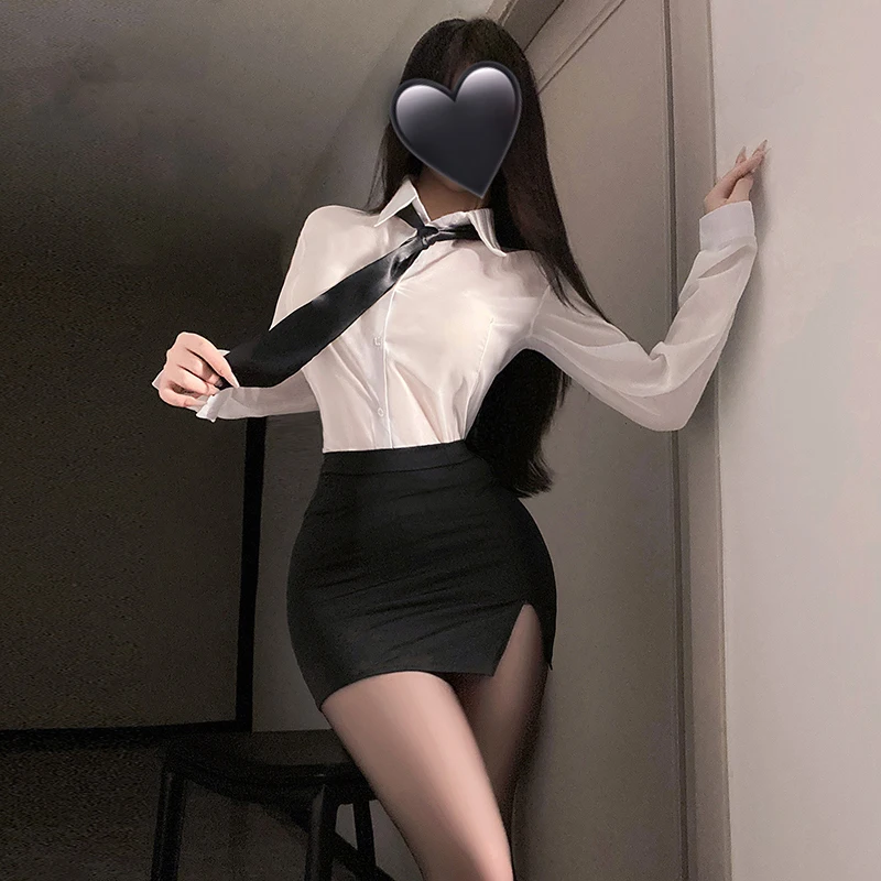 

Sexy Cosplay Secretary Costumes Women's Tie Top Miniskirt Lingerie Set Roleplay Ladies Office Careers Dresses Couple Game Outfit