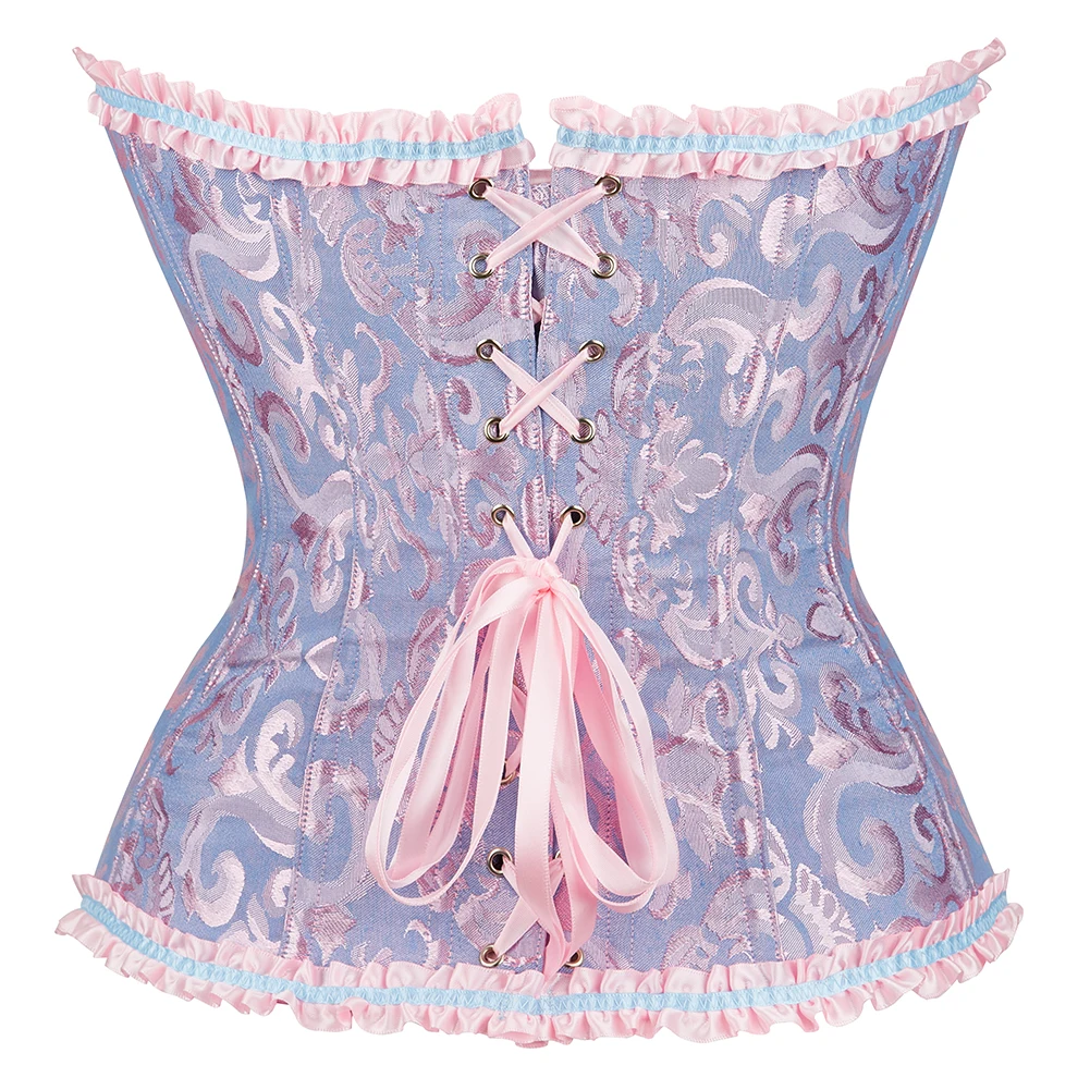 Corsets And Bustiers Tops Sexy Women Black White Pink Blue Brown Brocade Corset Zip Vintage Style Corselet Overbust Ladies