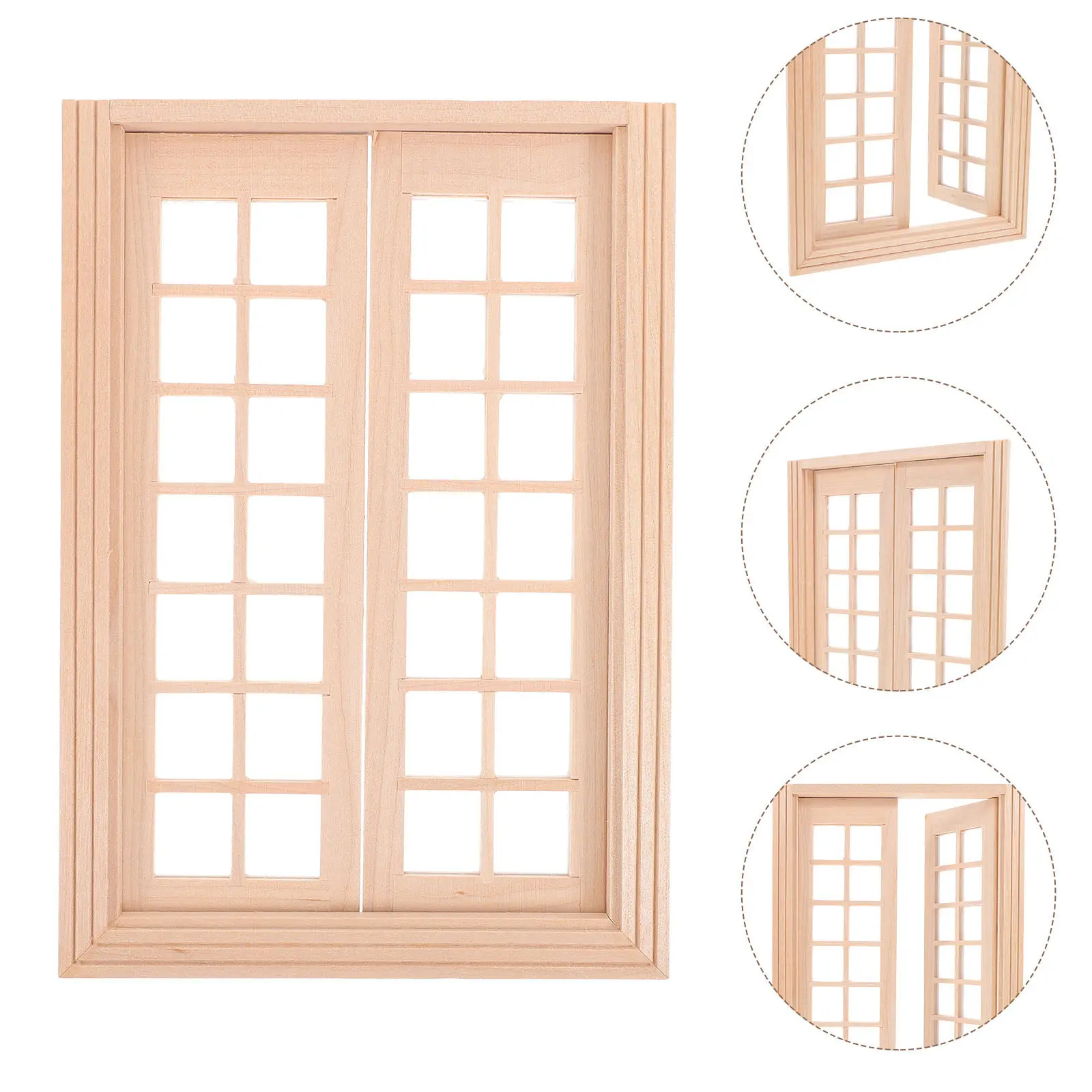 

1 12 Mini House Wooden Exterior Door Hinged 28 Panel Frame Plastic Glass Protective Film Miniature DIY Accessory