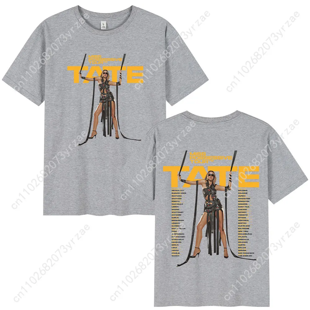 Tate McRae Miss Possessive Tour 2025 Retro T-shirt Man Vrouw Hoge kwaliteit katoen Korte mouwen Mode Zachte ademende tops