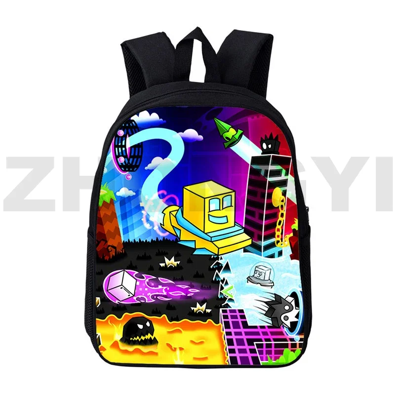 Jogo quente 12/16 Polegada geometria traço 3d impressão mochilas kawaii dos desenhos animados crianças estudante japonês saco de lona moda masculino feminino packbags