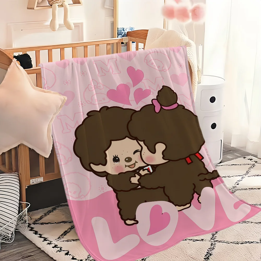 fashion cartoon art couple cute M-Monchhichi Flannel warm comfort  soft plush blanket for sofa living room bedroom travel gift