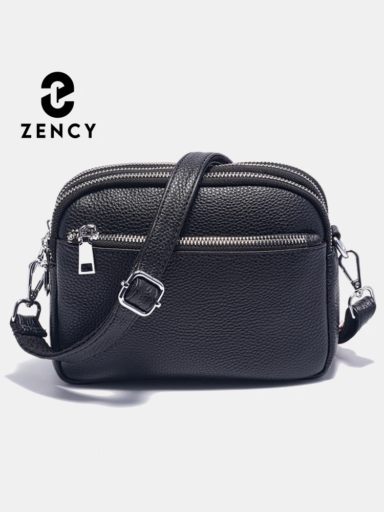 Zency Women\'s Small Zip Crossbody Bag Genuine Leather Messenger Bag Handbag Many Pockets For Cell Phone Keys Case Short Wallets