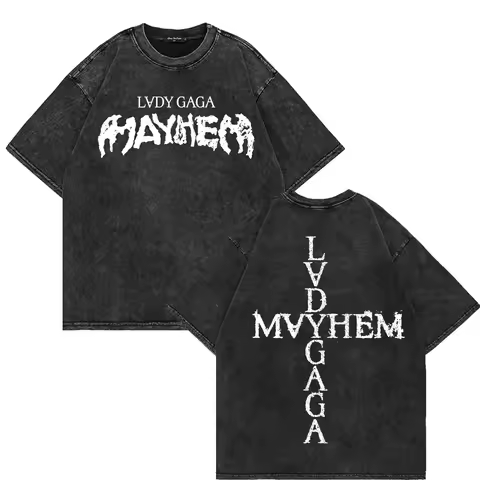 100% Cotton Acid Washed Vintage Lady Gaga Mayhem T Shirt Fashion Aesthetic T-Shirt Unisex High Quality Retro Mineral Wash Tees