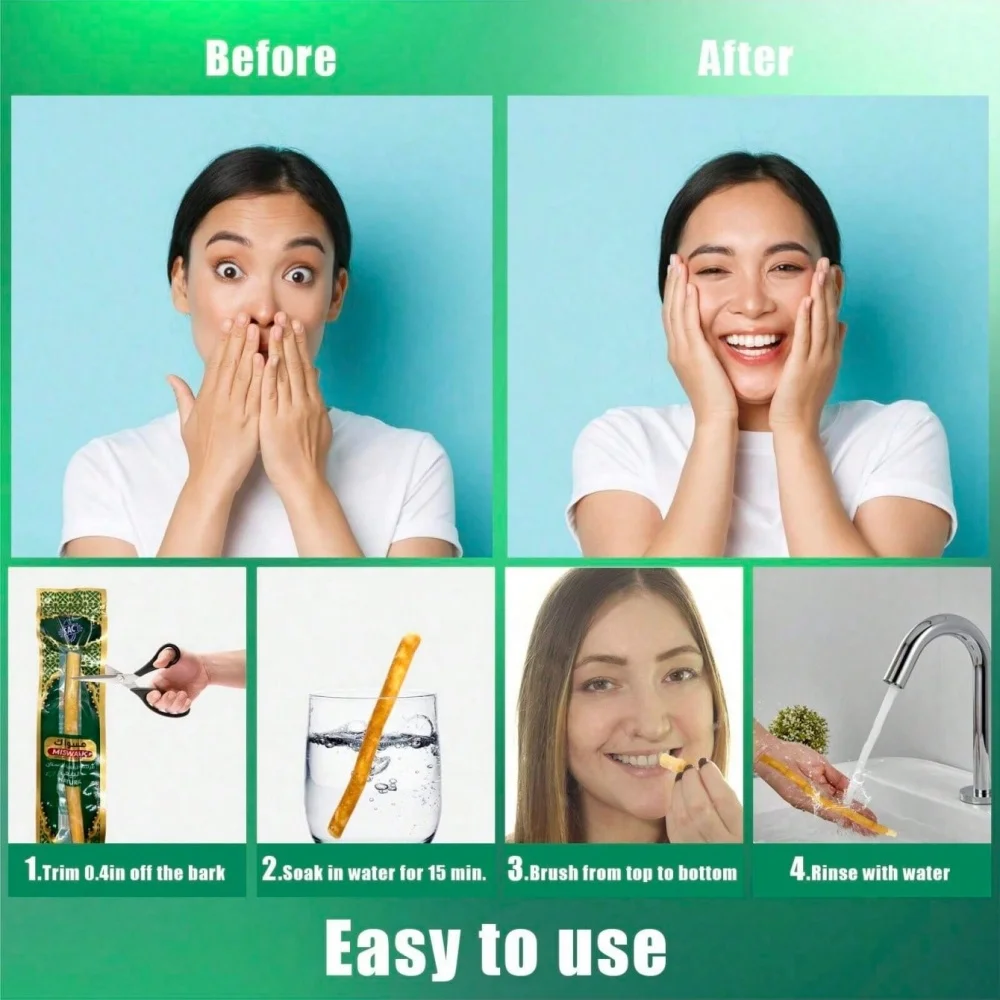 3 gemischte Geschmacksrichtungen Miswak-Sticks Zahnbürste - Natürliche arabische Pflanzen für gesunde Zähne, frischerer Atem (Minze & Original & Nelke) – Detail 7