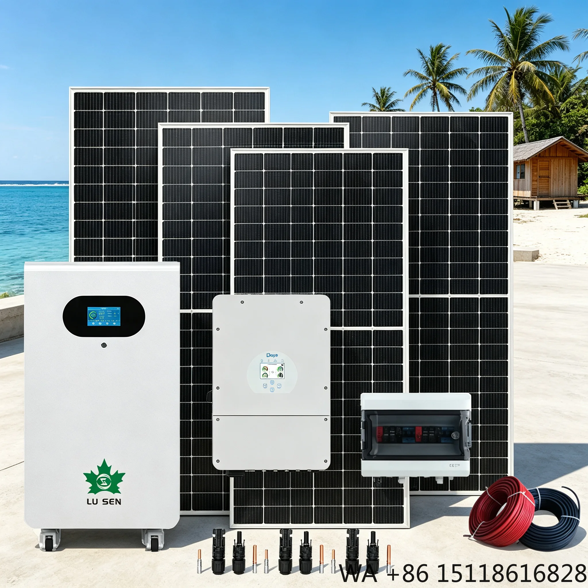 Complete Off Grid Solar Panel System Kit Hybrid Inverter  Wheeled Floor Standing LiFePO4 Battery for European Household Use