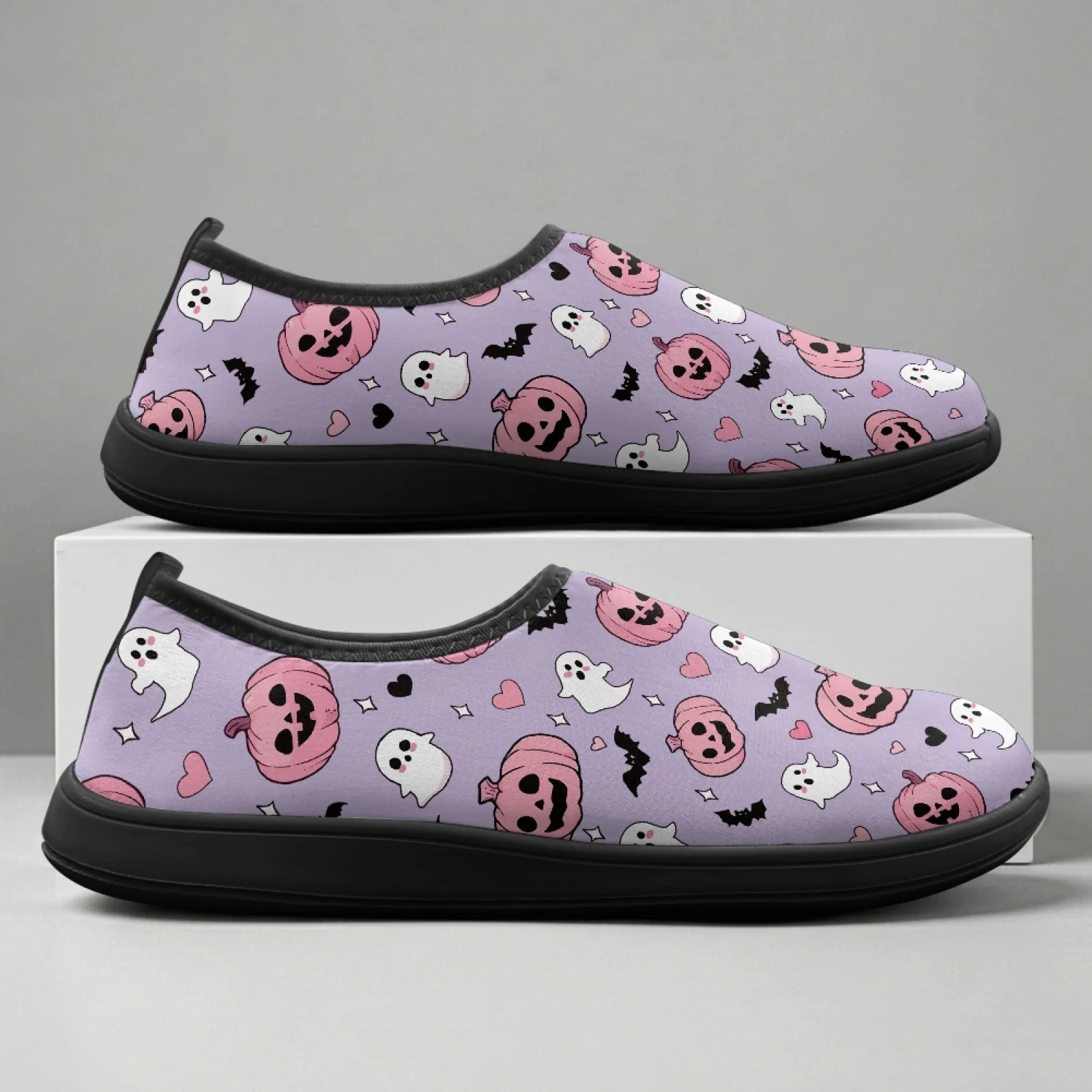 PENSTROLL Ghost Bat Print Workout Gym Shoes Polyester & EVA Sneakers Slip On Casual Flats for Business All Season