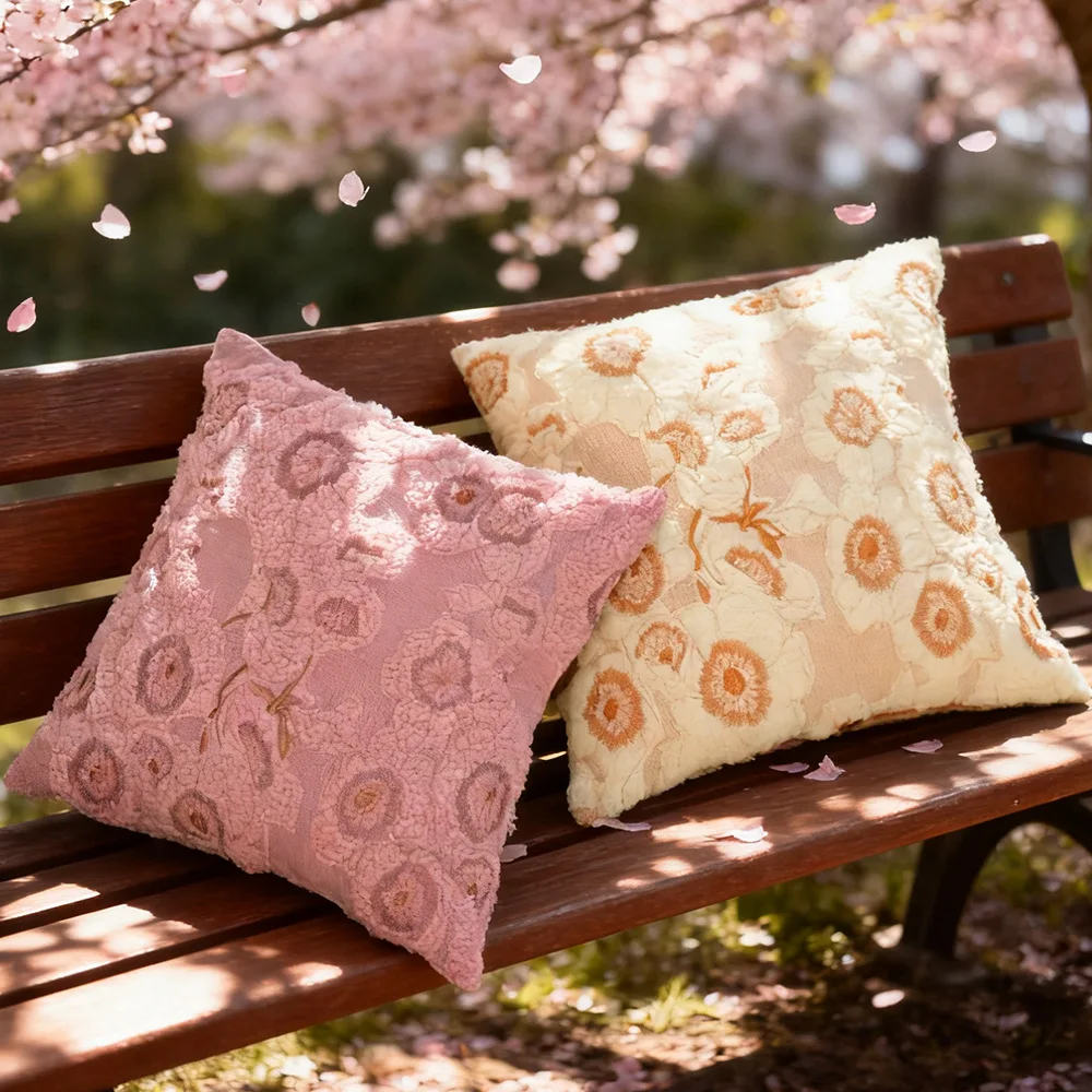 Lamb Fleece Flower Dyed Jacquard Cushion Cover
