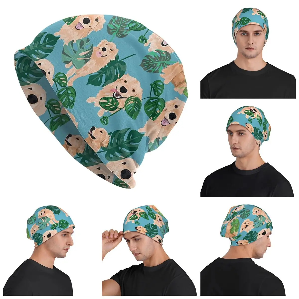 Golden Labrador Retriever Dog Tropical Skullies Beanies Hats Warm Autumn Winter Outdoor Cap Knitted Bonnet Caps for Unisex Adult