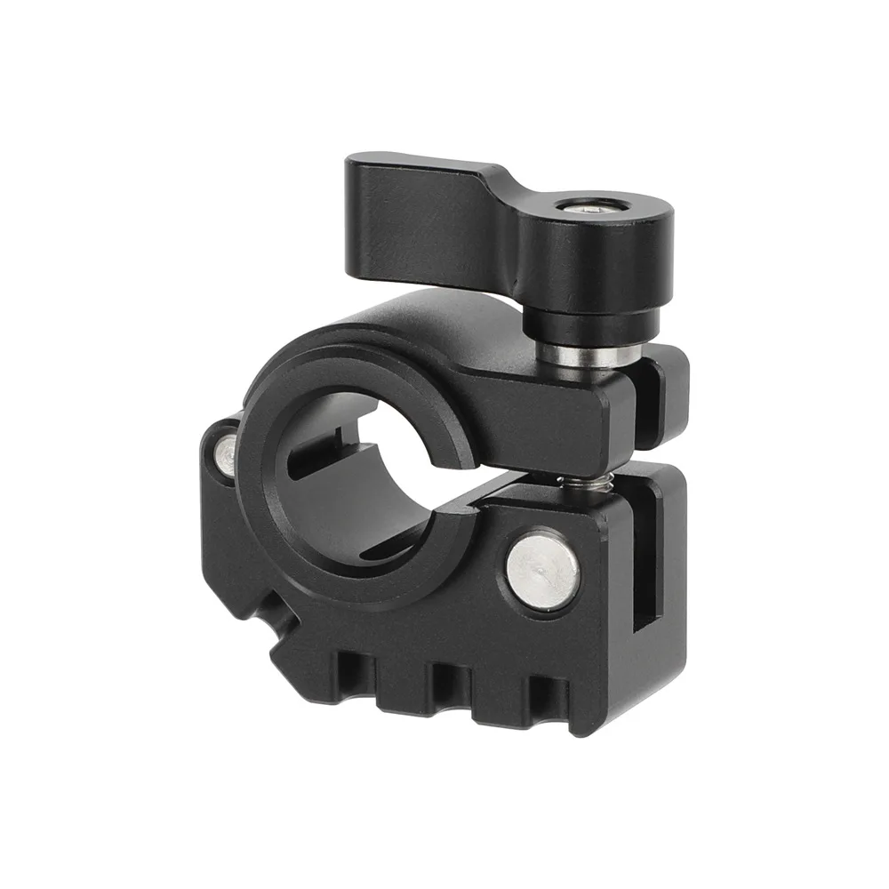 

Для фотоаксессуаров: Зажим для штанги 19 мм с защитой от скручивания, с резьбовыми креплениями 3/8"-16 и 1/4"-20